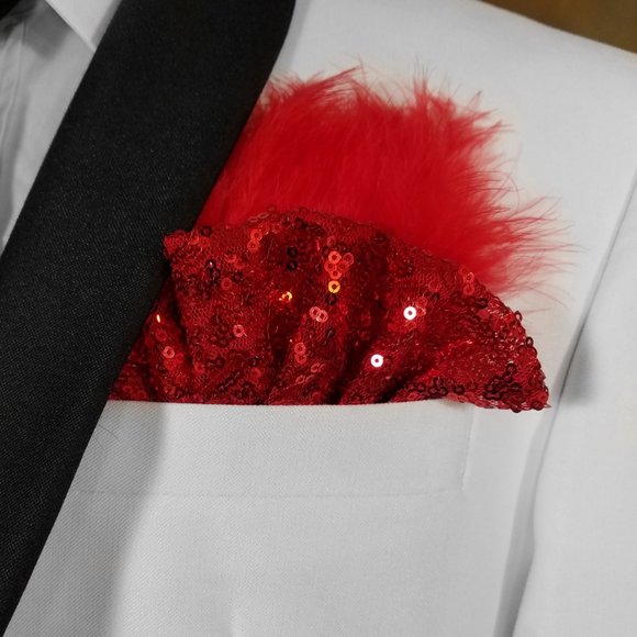 NEW Red Sequin Ruffle & Feather Pocket Square Insert - Picture 7 of 7